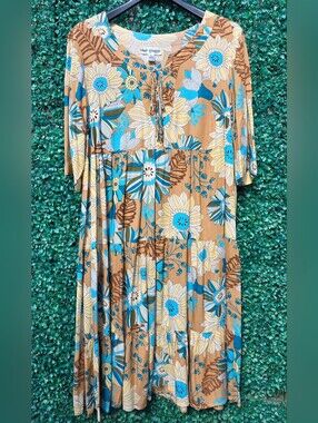 Blue Floral Tiered Midi Dress by Blue Ginger Hawaii